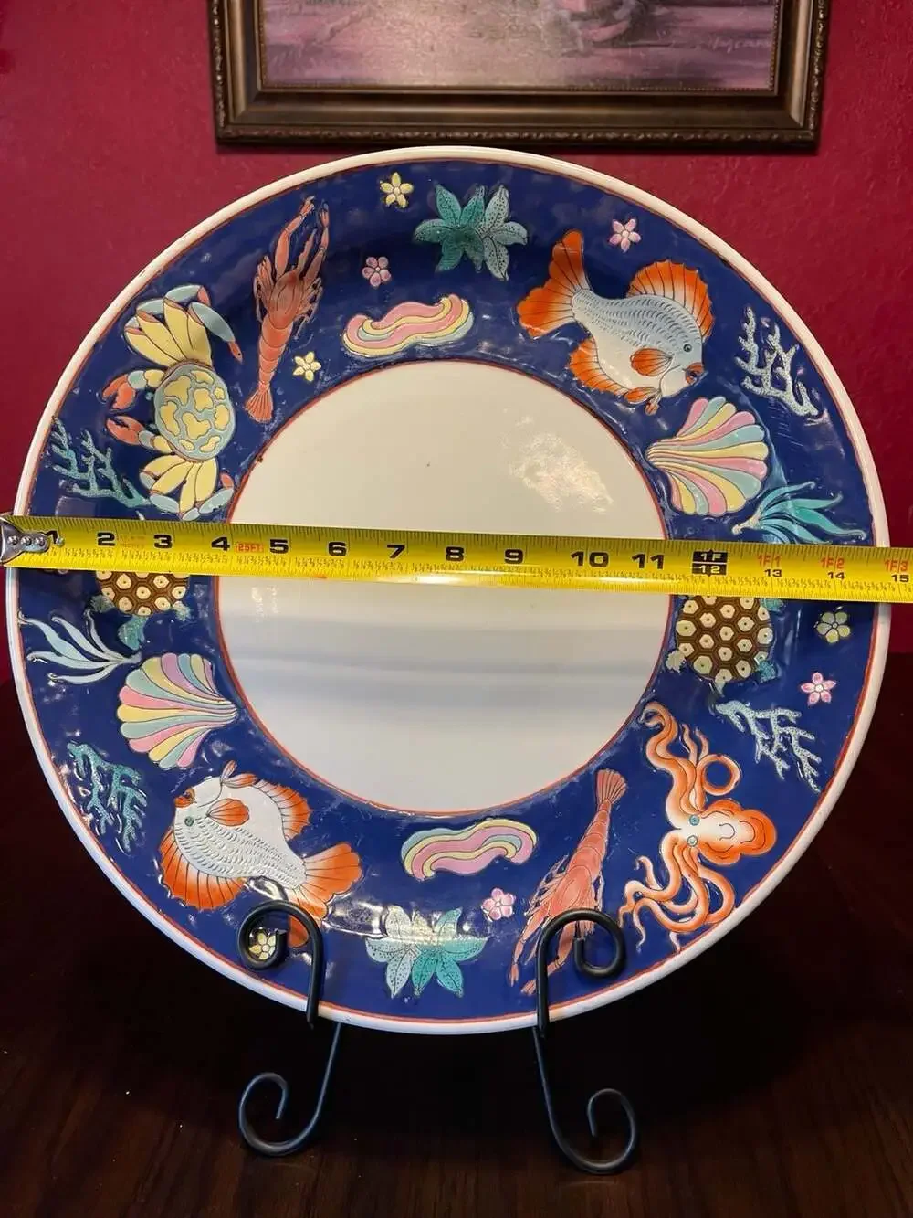 Chinese Porcelain Marine Life Charger Plate Octopus Crab Sea Turtle 14.5